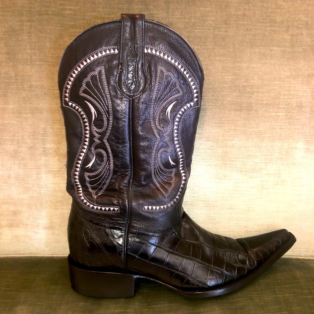 Victory " V " * Men Boots* Size: 10* Color: Black* Exotic Leather